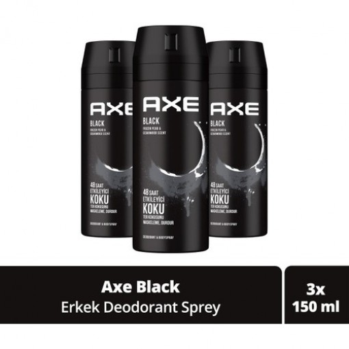 Axe Erkek Deodorant & Bodyspray Black 48 Saat Etkileyici Koku 150 Ml X3