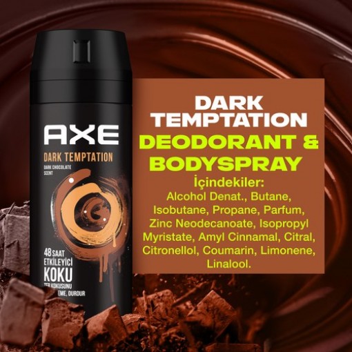Axe Erkek Deodorant & Bodyspray Dark Temptation 48 Saat Etkileyici Koku 150 Ml X3