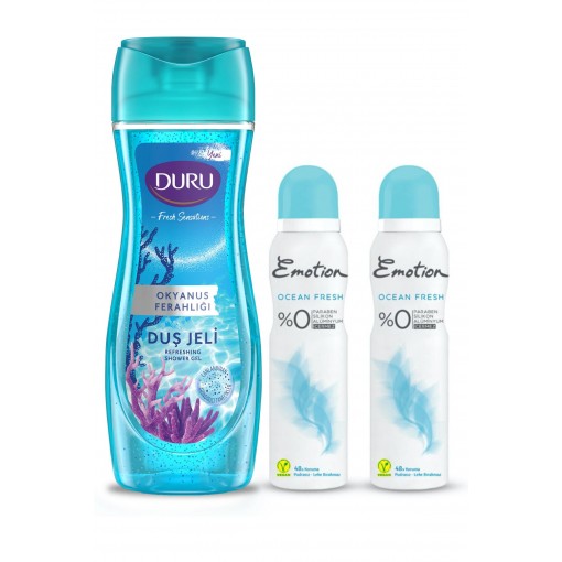 Duru Fresh Sensations Okyanus Ferahlığı Duş Jeli 450ml Ve Emotion Ocean Fresh Deodorant 2x150ml