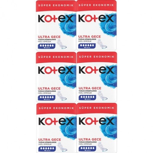 Kotex Ultra Quadro Süper Eko Gece 16 lı x 6 Adet