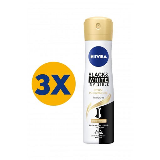 Nivea Black & White Invisible İpeksi Pürüzsüzlük Kadın Sprey Deodorant 3 x 150 ML