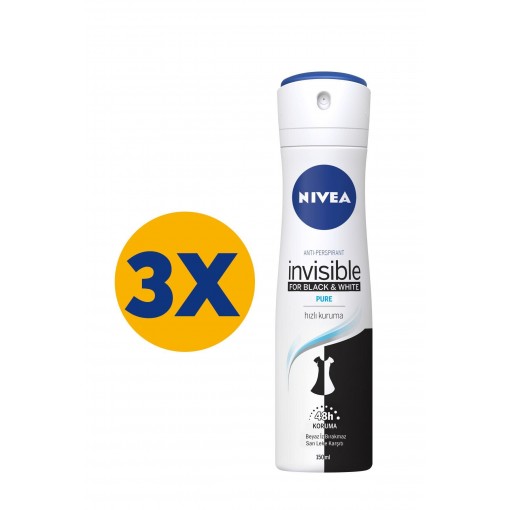 Nivea Invisible Black & Whıte Pure Kadın Sprey Deodorant 3 x 150 ML