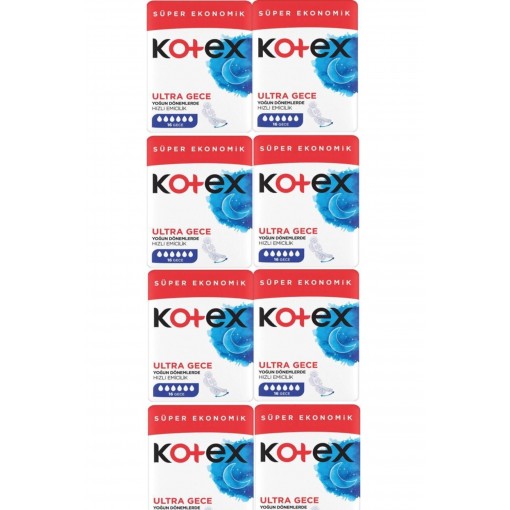 Kotex Ultra Hijyenik Ped Gece 16'lı 8 Paket 108 Adet